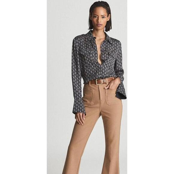 Reiss Tops - Reiss Navy/Red Lola Printed Shirt Women's US SIZE 10 NEW $260.00 #X